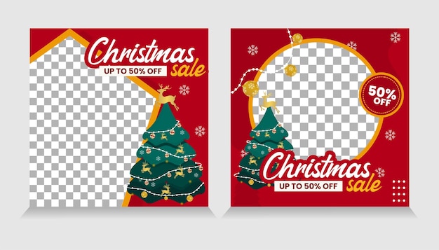 Christmas sales instagram post collection premium Vector