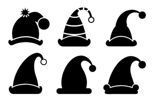 Vector christmas santa claus hat silhouette vector set