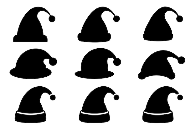 Vector christmas santa claus hat silhouette vector set