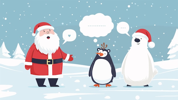 Vector christmas santa claus reindeer penguin polar bear with speed