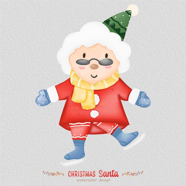 Christmas Santa claus watercolor illustration, with a paper background. For design, prints, fabric, or background. Christmas element vector.