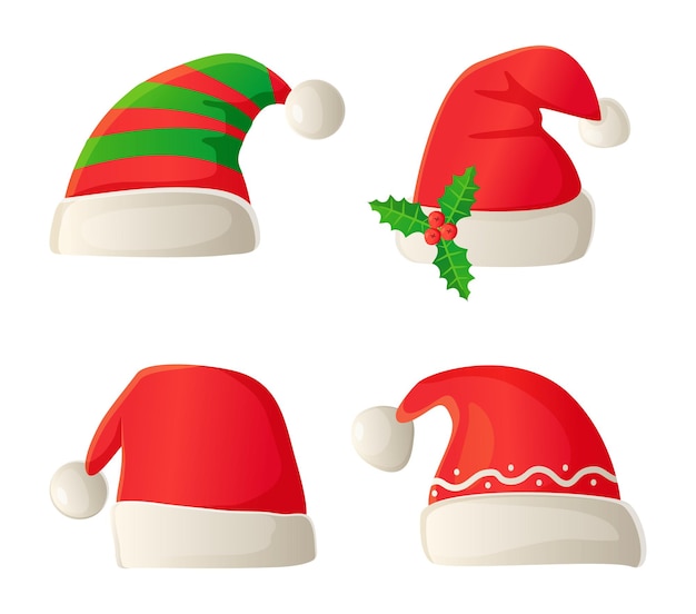 Christmas Santa costume hat set in cartoon style