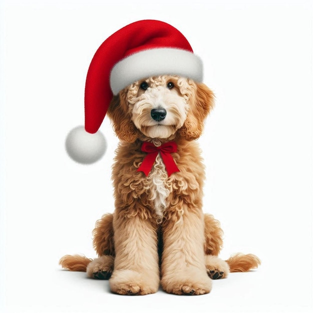 Christmas Santa Hat Goldendoodle Dog Vector Cartoon illustration white background