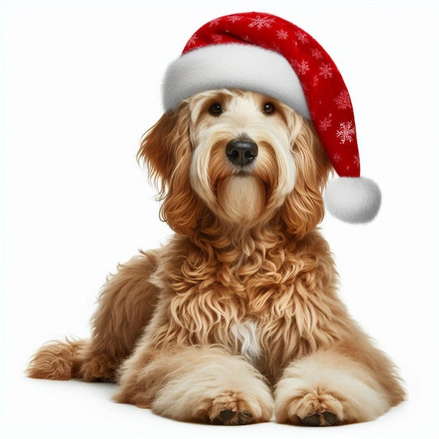 Christmas Santa Hat Labradoodle Dog Vector Cartoon illustration white background