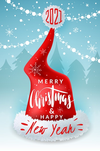 Christmas Santa hat poster with lettering