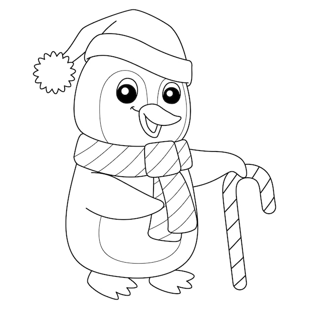 Christmas Santa Penguin Isolated Coloring Page