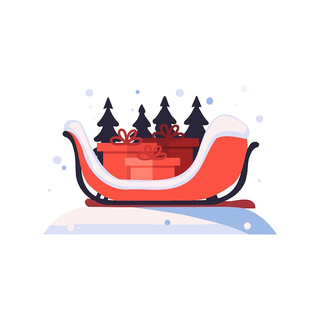 Christmas Santa sleigh in flat style isolated on background