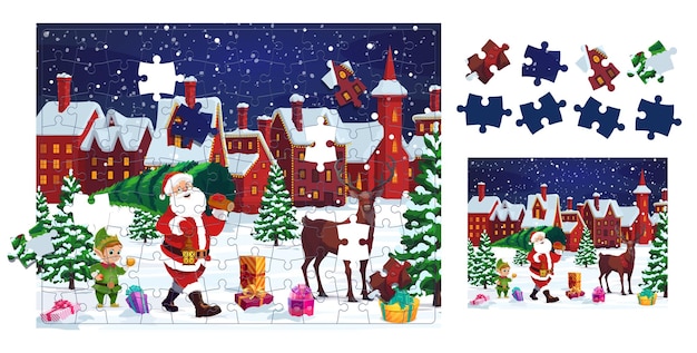 Christmas santa with pine holiday tree jigsaw