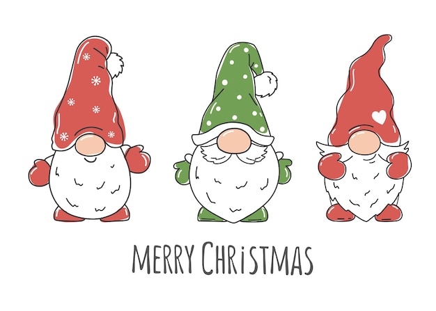 Christmas Scandinavian gnomes with the words MAPPY CHRISTMAS Vector character