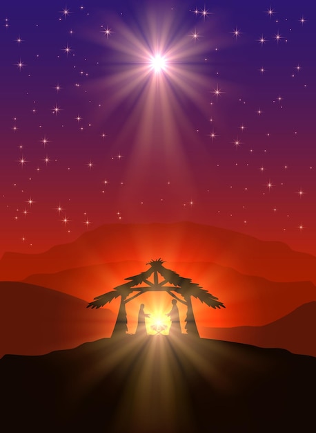 Christmas scene with shining star