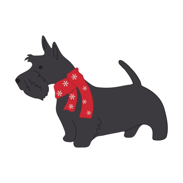 Vector christmas scottish terrier in hand drawn style merry christmas illustration of cute pet