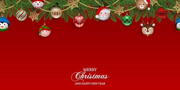 christmas seamless banner with pine branches and christmas decorations. christmas background