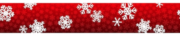 Christmas seamless banner with white snowflakes with shadows on red background