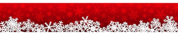 Christmas seamless banner with white snowflakes with shadows on red background