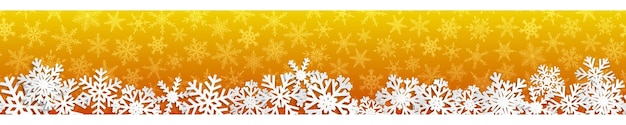 Christmas seamless banner with white snowflakes with shadows on yellow background