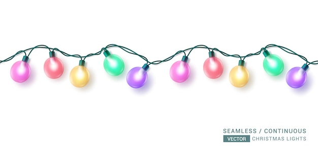 Christmas seamless lights vector design. Seamless xmas light with colorful endless garland