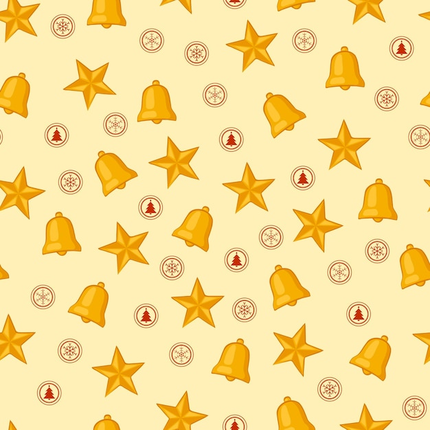 Christmas seamless pattern. Bells and stars