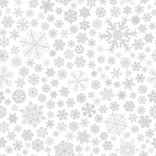 Vector christmas seamless pattern of big and small snowflakes gray on white