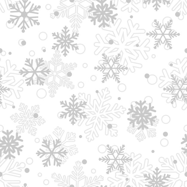 Christmas seamless pattern of big and small snowflakes gray on white