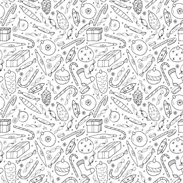 Christmas seamless pattern in doodle styleHand drawn illustration