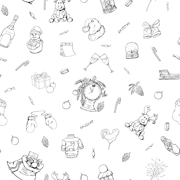 Christmas seamless pattern in doodle styleHand drawnillustration