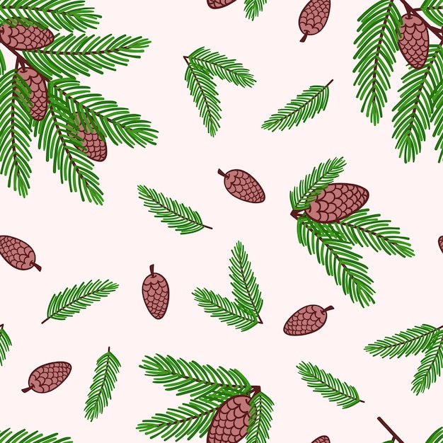 christmas seamless pattern fir branches with cones