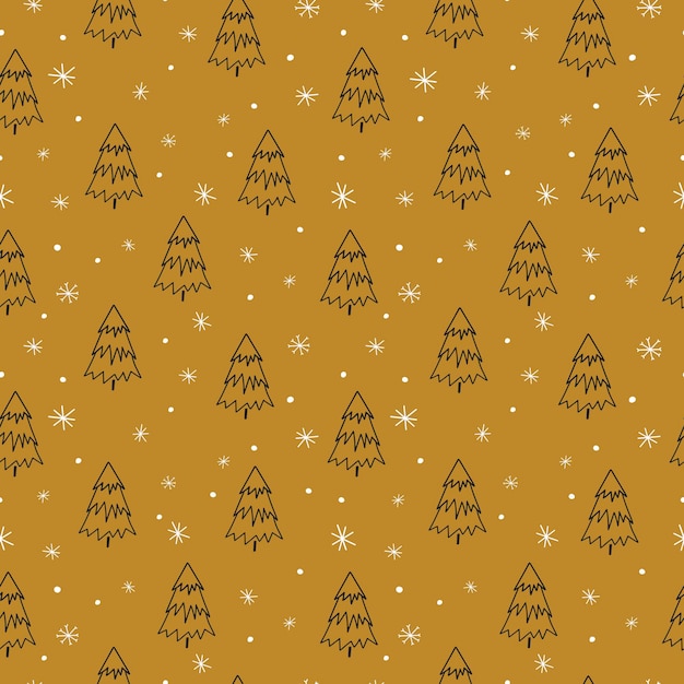 Christmas Seamless Pattern.Fir Trees Arranged Chaotically. Vector Illustration