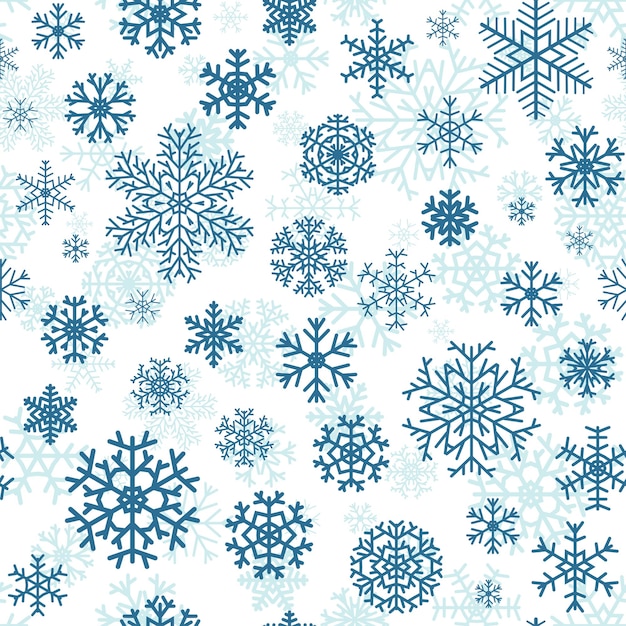 Christmas seamless pattern from blue snowflakes on white background