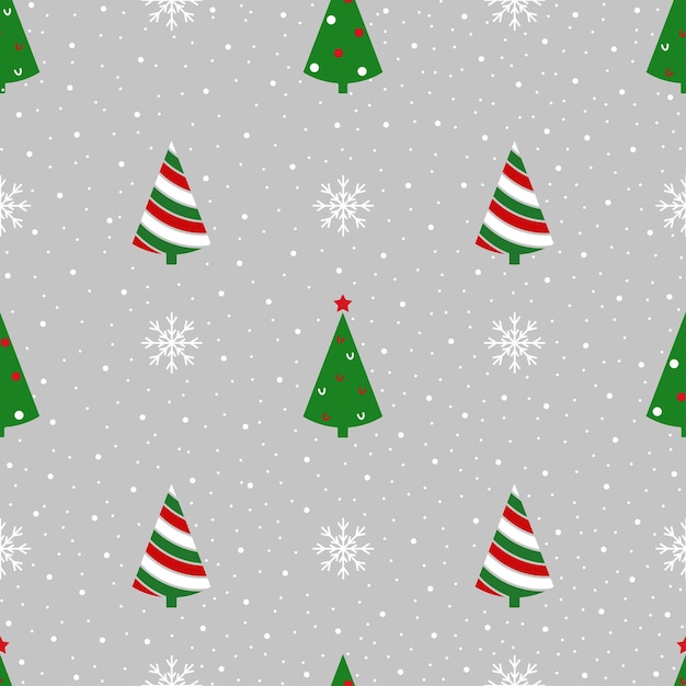 christmas seamless pattern on a gray background green fir trees and white snowflakes