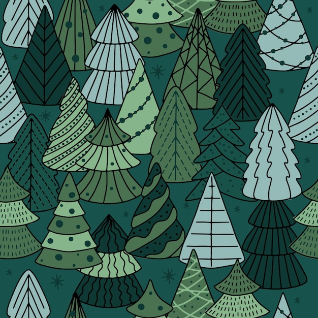 Christmas seamless pattern for greeting cards wrapping papers Doodle Christmas trees