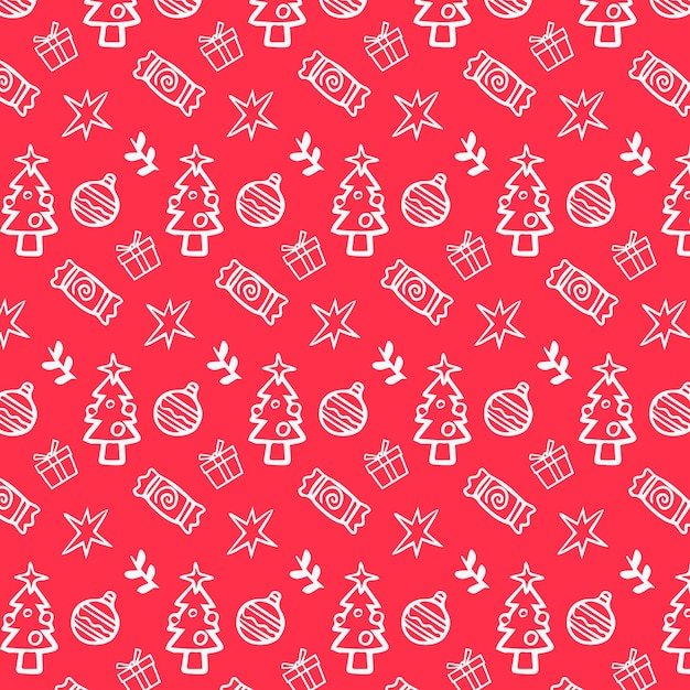 Christmas seamless pattern hand drawn doodle style