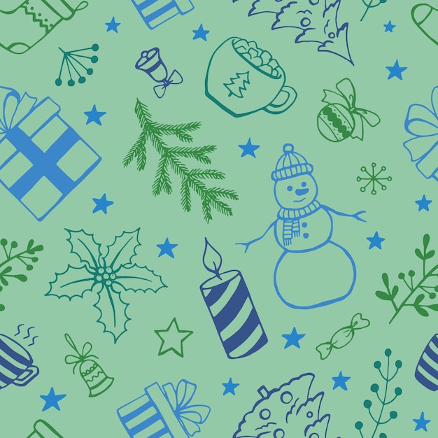 Christmas seamless pattern hand drawn style doodle elements Vector illustration