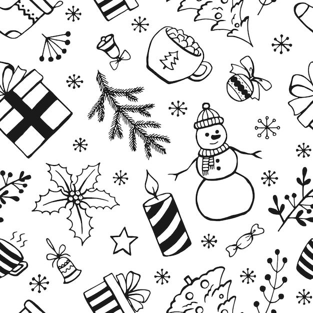 Christmas seamless pattern hand drawn style doodle elements Vector illustration