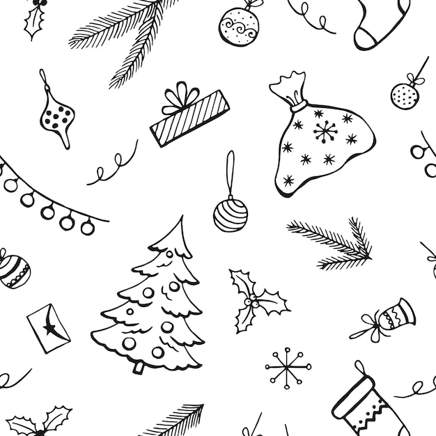 Christmas seamless pattern hand drawn style doodle elements Vector illustration