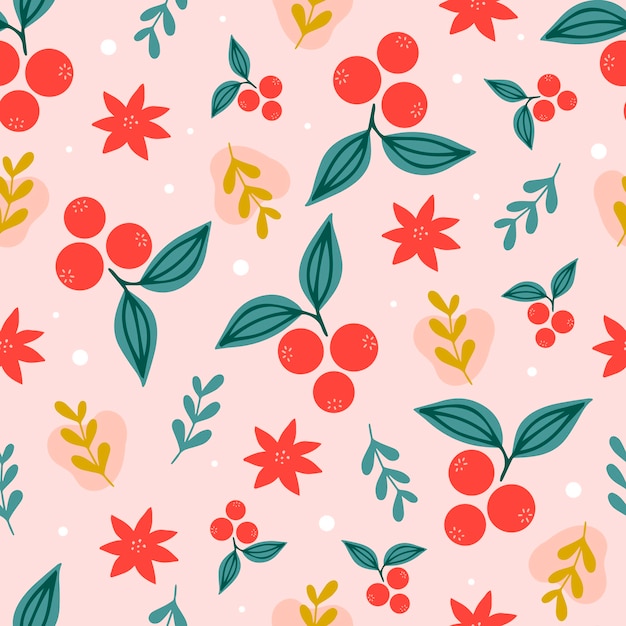 Christmas seamless pattern on pink background