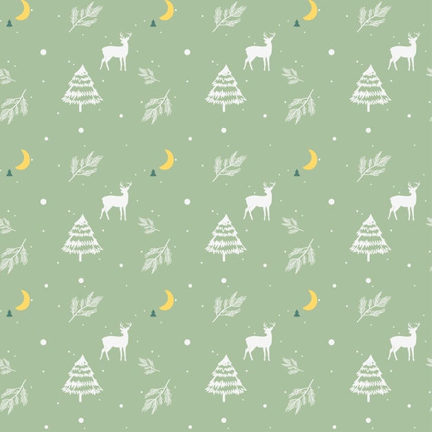 Christmas seamless pattern on sage green color background