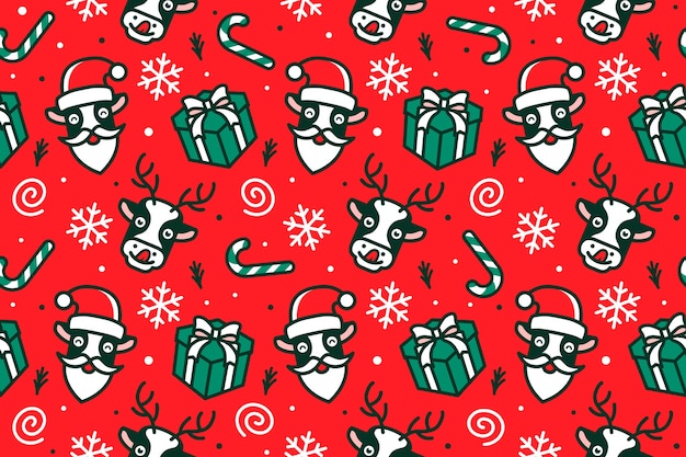 christmas seamless pattern santa claus hat deer gift candy 