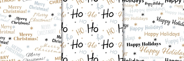 Christmas seamless pattern set of Merry Christmas text  Ho text and Happy Holidays text