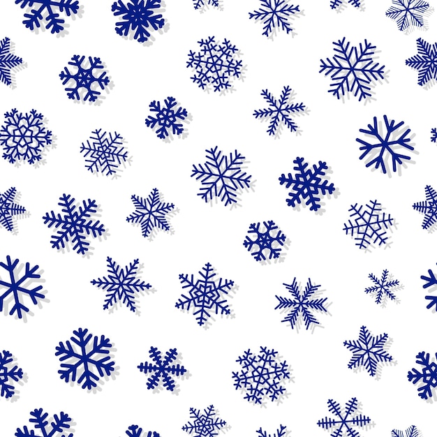 Christmas seamless pattern of snowflakes blue on white background