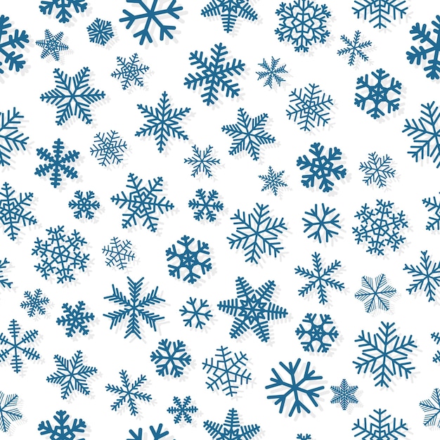 Christmas seamless pattern of snowflakes, blue on white background