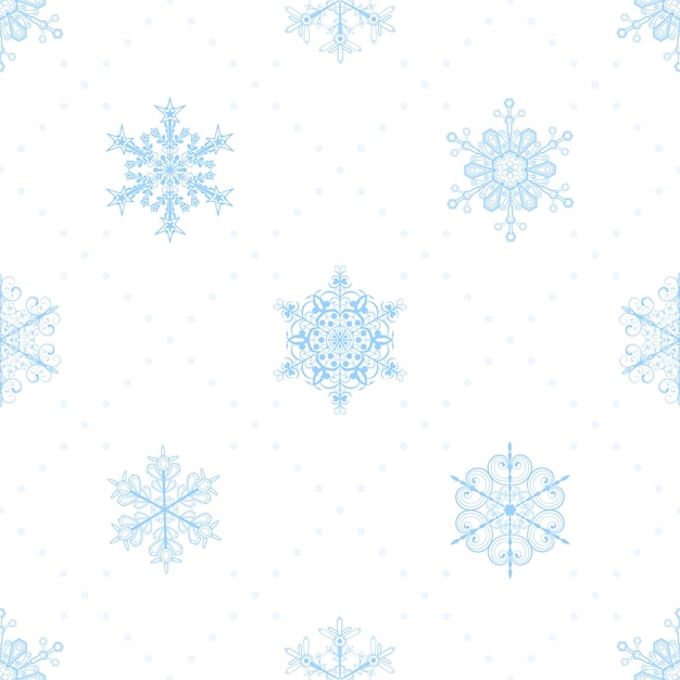 Christmas seamless pattern of snowflakes and dots light blue on white