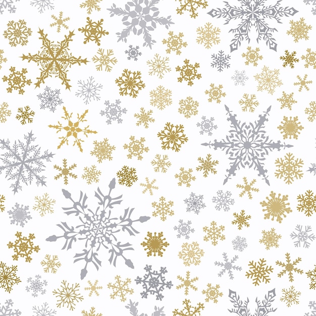 Christmas seamless pattern of snowflakes, gray and brown on white background.