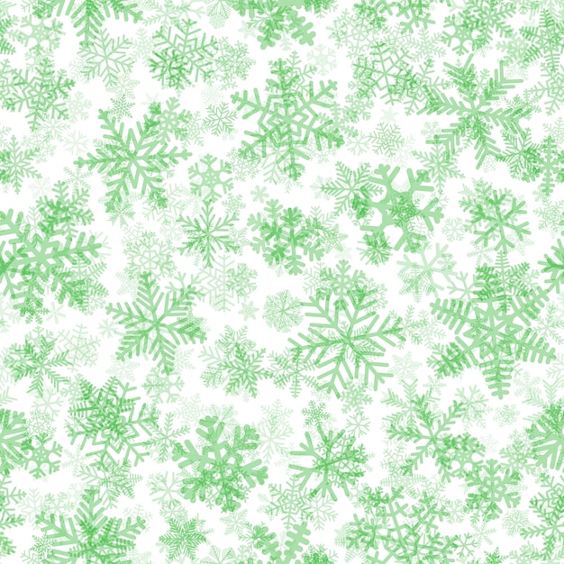 Christmas seamless pattern of snowflakes green on white background