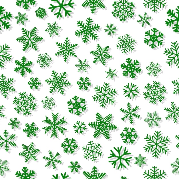 Christmas seamless pattern of snowflakes green on white background