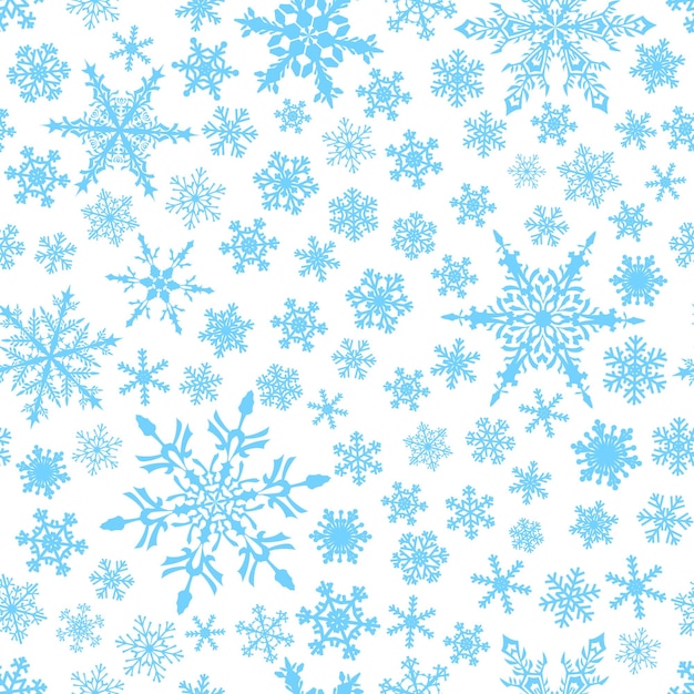 Christmas seamless pattern of snowflakes light blue on white background