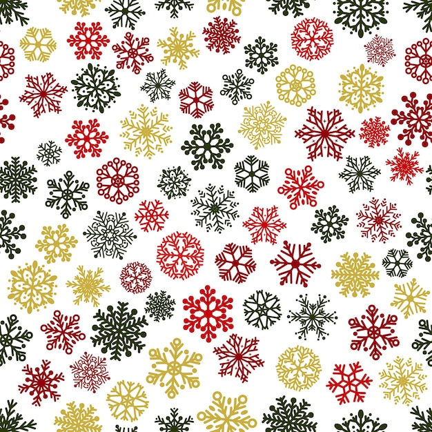 Christmas seamless pattern of snowflakes multicolored on white