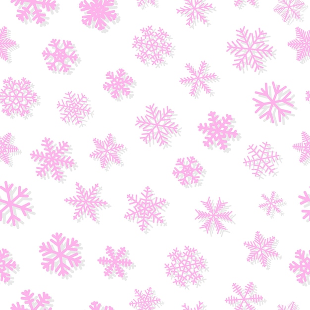 Christmas seamless pattern of snowflakes, pink on white background