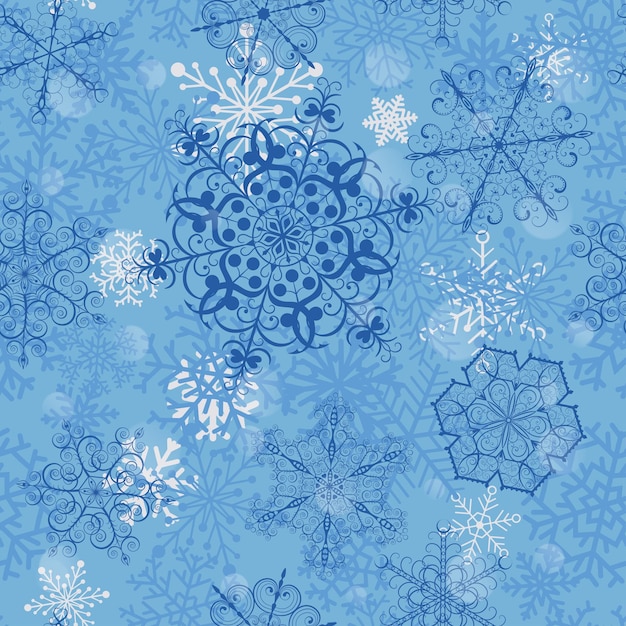 Christmas seamless pattern with big blue snowflakes