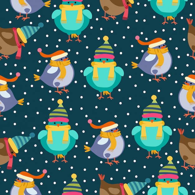 Christmas seamless pattern with birds