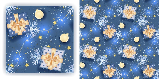 Christmas seamless pattern with blue decoration